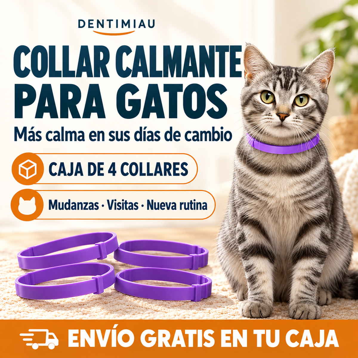 CalmaMiau™ | Collar calmante para gatos · Caja de 4