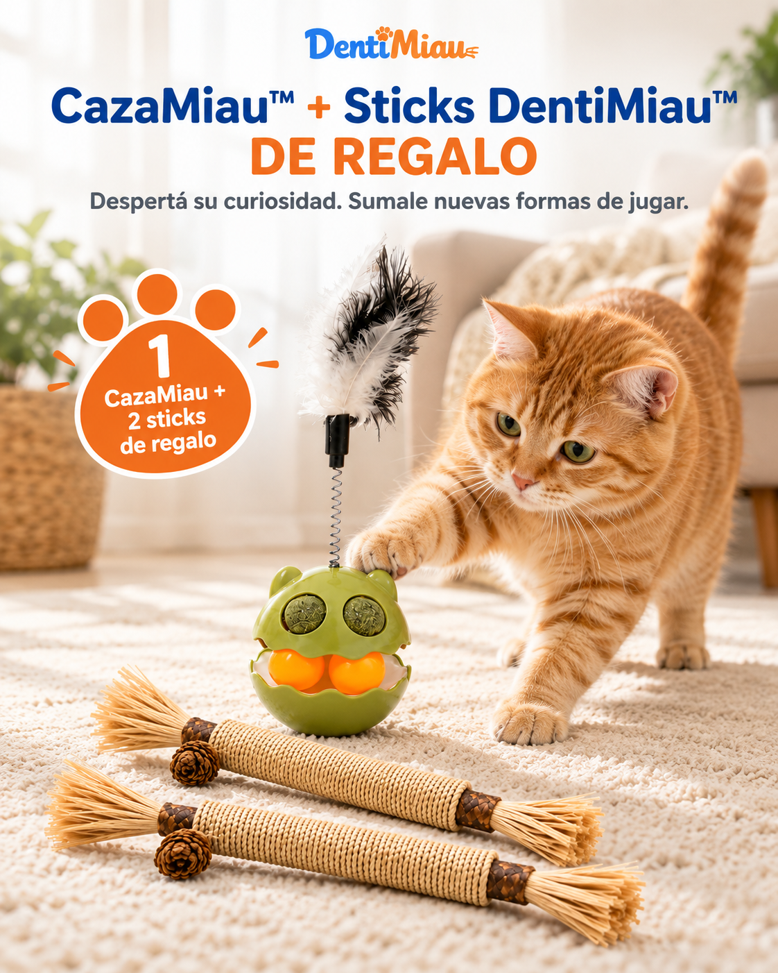 CazaMiau™ | Juguete Interactivo con Catnip + Sticks DentiMiau De Regalo
