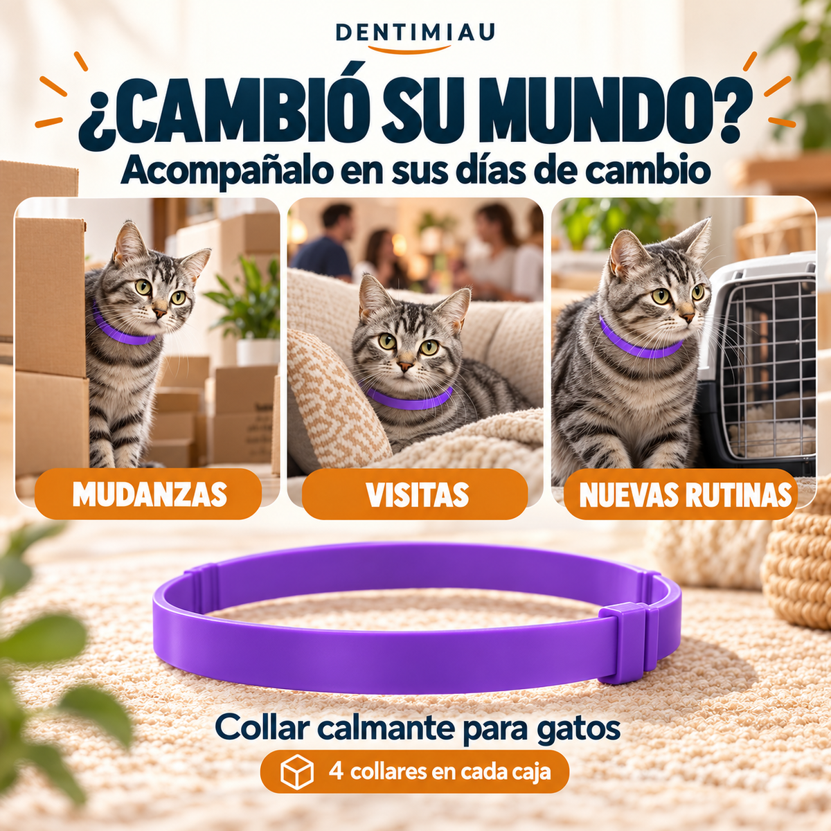 CalmaMiau™ | Collar calmante para gatos · Caja de 4